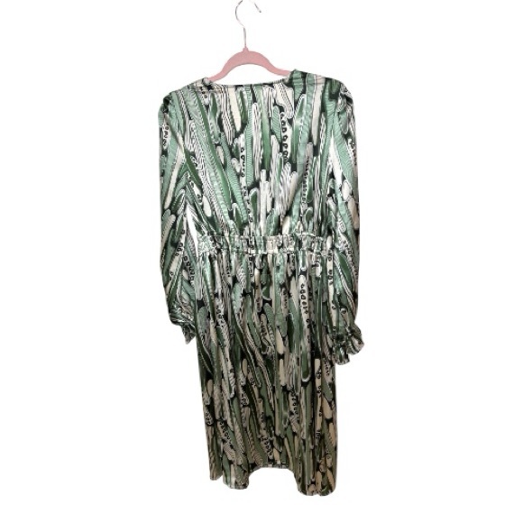 Anany Green and Cream Abstract Silk Dress M - Picture 4 of 6